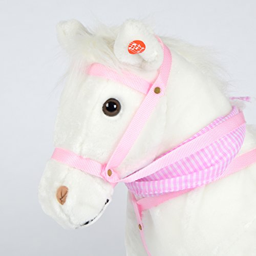 Pink Papaya Caballo de Juego, Caballo para Niños 65/75 cm Caballo de Peluche, Caballo de Juguete Sentarse, con Distintos Sonidos, un Cepillo Pequeño Incluido