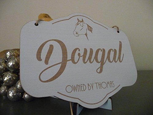 Placa de madera personalizada con nombre de caballo para puerta de establo, placa de madera