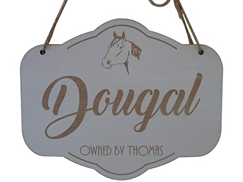 Placa de madera personalizada con nombre de caballo para puerta de establo, placa de madera