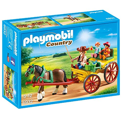 PLAYMOBIL- Country-Carruaje con Caballo Conjunto de Figuras, Multicolor (6932)