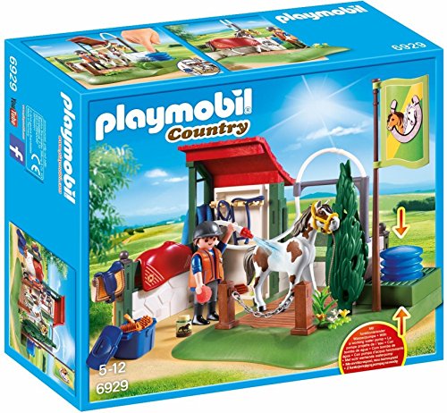 Playmobil Country Transporte De Caballo con Holstein Y Jinete En Traje De Adiestramiento, A Partir De 5 Años (6928) + Country Playset De Limpieza para Caballos, Multicolor (6929)