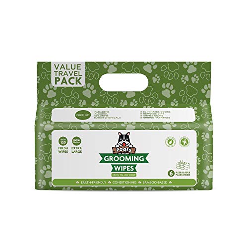 Pogi's Grooming Wipes Paquete de Viaje - 120 toallitas desodorantes para Perros - Aroma de té Verde, Naturales, Extra Grandes, Biodegradable