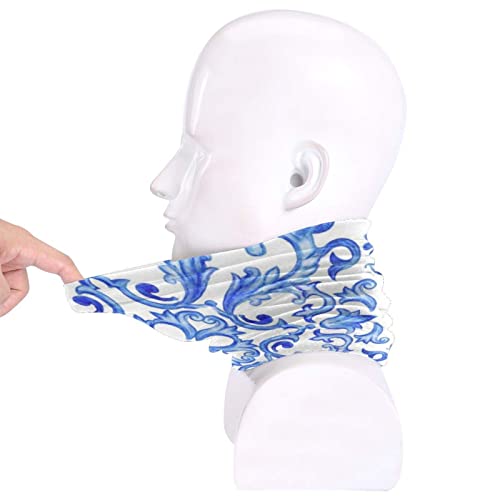 Polaina para el cuello, azulejo portugués, color azul, bufanda de microfibra para el cuello, pañuelo pasamontañas transpirable y reutilizable para hombres y mujeres