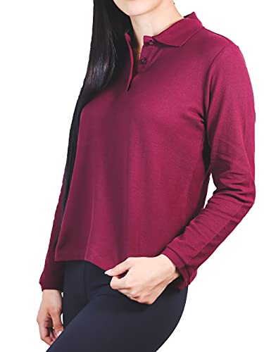 Polo Manga Larga Mujer Algodón con Botón - Shirt Camiseta Camisa Estilo Polos Regular Casual Color Liso Long-Sleeve Cuello Redondo Basico Esencial Original Piqué (Negro, L, l)