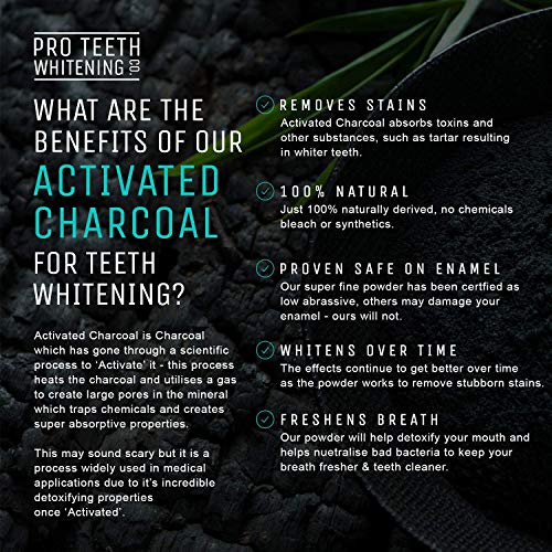 Polvo blanqueador dental de carbón activado - Mezclado con bentonita de arcilla y extracto de raíz de jengibre - 100% natural y apto para veganos - Fabricado para Pro Teeth Whitening Co.
