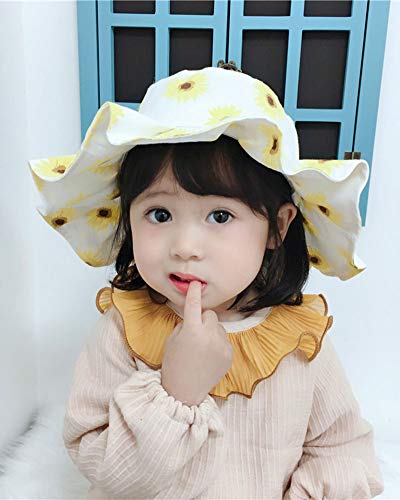 preciosas niñas Pescador sombrero princesa Sombrero para el sol Con patrón de girasol Blanco