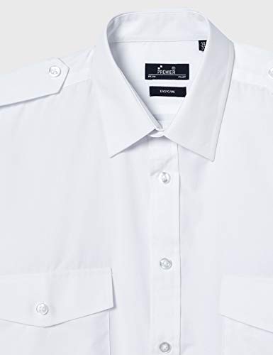 Premier Workwear Long Sleeved Pilot Shirt Camisa, Blanco (White), 15.5" para Hombre