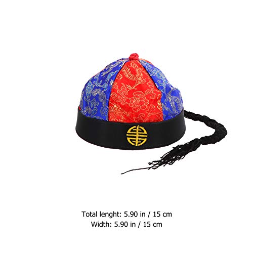 PRETYZOOM 4 piezas sombrero de disfraz de emperador chino con trenza, sombrero de mandarín tradicional, sombrero de fiesta de Samurai, accesorios de ropa para niños pequeños de 2 a 10