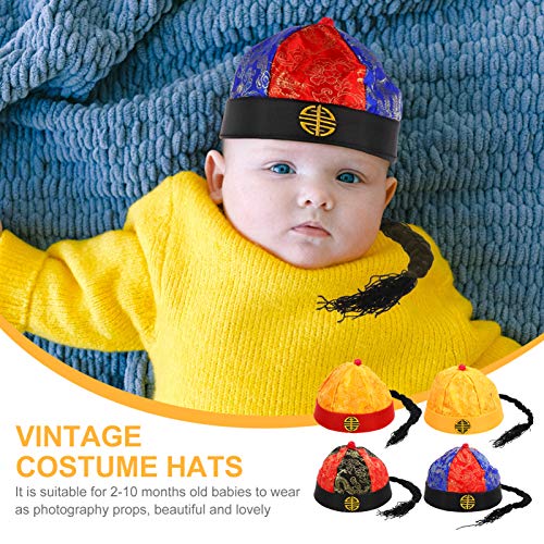 PRETYZOOM 4 piezas sombrero de disfraz de emperador chino con trenza, sombrero de mandarín tradicional, sombrero de fiesta de Samurai, accesorios de ropa para niños pequeños de 2 a 10