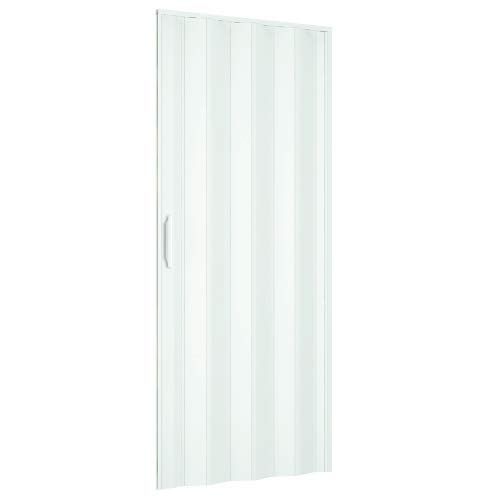 Puerta plegable 83 x 214 cm modelo extra estándar de PVC de color blanco con cierre reversible ajustable tanto en altura como longitud