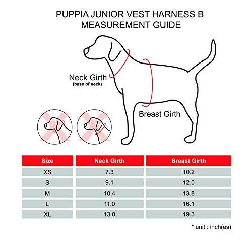 Puppia Junior - Arnés para Perros pequeños a Cuadros - Chaleco Suave - También se Puede Utilizar como arnés para Cachorros, Correa Anti tirón para Perros, Negro, XL