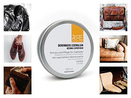 PURE Leather Studio Crema incolora para Cuidado de Piel y Cuero 130ml Cera de Abeja Natural I Bálsamo reparador I Impregna y Protege - Made in Germany