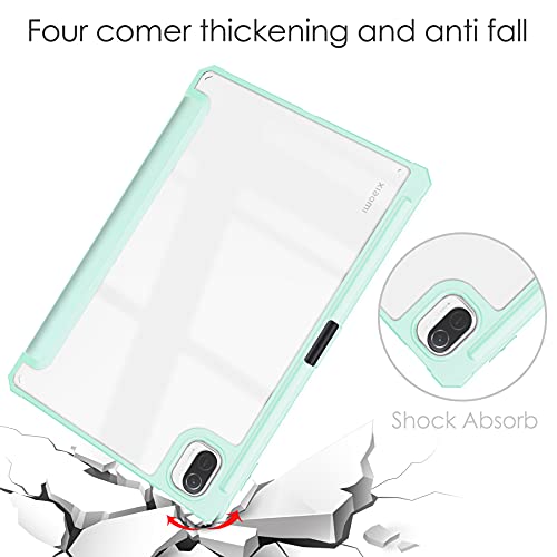 PZEMIN para Xiaomi Pad 5 / Xiaomi Pad 5 Pro Funda + Protector de Pantalla Cristal Templado Película - Ultra Delgada Trasera Transparente Back TPU Cover con Soporte Incorporado de Pencil (Menta Verde)