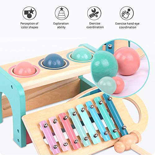 Q-FQRM Pound A Ball Toy con diapositivas xilófono madera educativo golpeando y martillo Montessori juguetes musicales para niños de 3 años más
