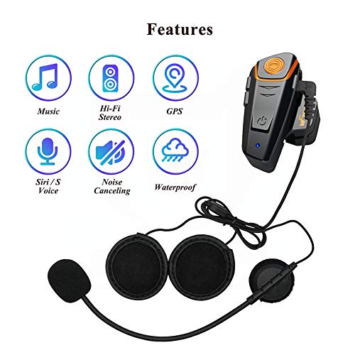 Qaurora BT-S2 1000 M Bluetooth Headset Impermeable, Casco Intercomunicador Interphone Móvil para 2 o 3 Jinetes y 2,5 mm de Audio para Walkie Talkie GPS (2 Pieza)