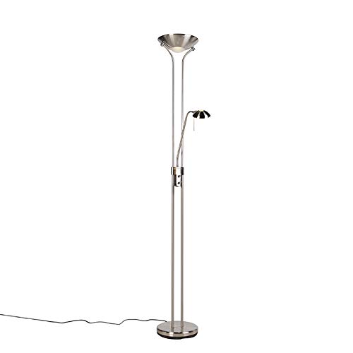 QAZQA Moderno Lámpara de pie en acero con lámpara de lectura con LED y dimmer - Diva 2 Acero Redonda/Alargada Incluye LED Max. x 18 Watt