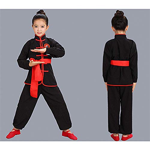 Qduoduo Niños Niñas Conjuntos de niños Wushu Shaolin Taiji Disfraces de Wushu Kung Fu Ropa de Entrenamiento para Estudiantes Chino Tradicional Artes Marciales Uniformes Negro