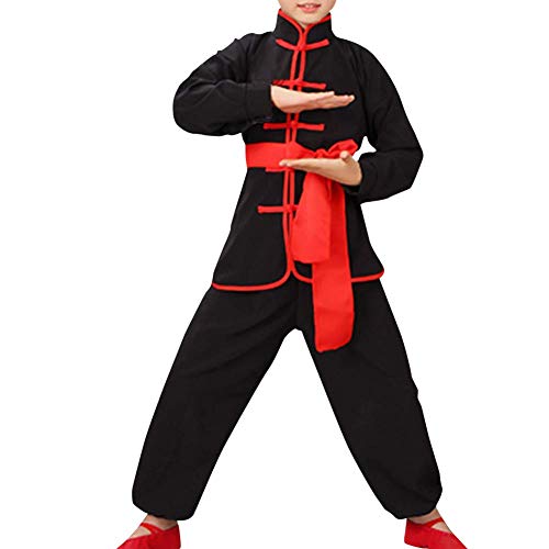 Qduoduo Niños Niñas Conjuntos de niños Wushu Shaolin Taiji Disfraces de Wushu Kung Fu Ropa de Entrenamiento para Estudiantes Chino Tradicional Artes Marciales Uniformes Negro