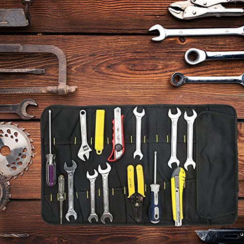 QEES 38 bolsillos Herramienta Rollo Bolsa de herramientas multiusos plegable portátil llevar bolsa de lona (para electricistas/herramientas de jardín (gjb01), negro