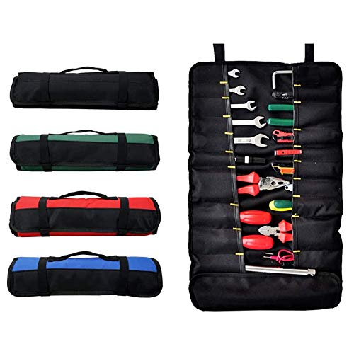 QEES 38 bolsillos Herramienta Rollo Bolsa de herramientas multiusos plegable portátil llevar bolsa de lona (para electricistas/herramientas de jardín (gjb01), negro