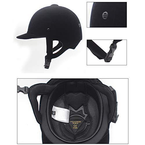 QitunC Casco Ecuestre para Equitación Deportivo, Casco de Montar a Caballo Sombrero de Seguridad Resistente para Mujeres y Hombres (Black, 54-56cm)