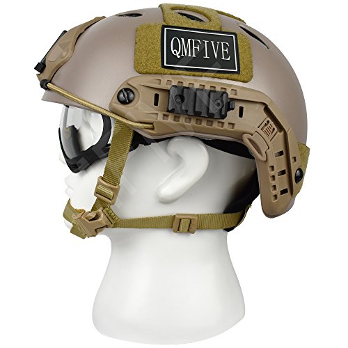 QMFIVE Casco táctico Estilo Militar, Casco de Airsoft Paintball Casco para con protección Gafas para Airsoft o Paintball, con Gafas, para Combate en Espacios Cerrados (Desierto)
