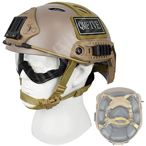 QMFIVE Casco táctico Estilo Militar, Casco de Airsoft Paintball Casco para con protección Gafas para Airsoft o Paintball, con Gafas, para Combate en Espacios Cerrados (Desierto)