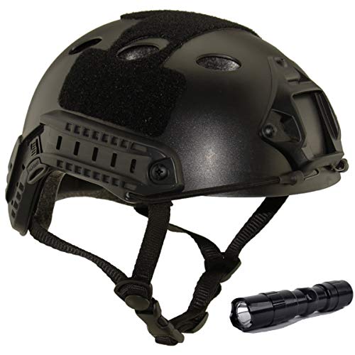 QMFIVE Casco táctico Estilo Militar, Casco de Airsoft Paintball Casco para con protección Gafas para Airsoft o Paintball, con Gafas, para Combate en Espacios Cerrados (Negro+L)