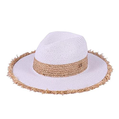 QSMIANA Gorra de Beisbol Gorra De Vaquero De Verano Casual Sun Sombreros para Mujer Moda Letra Jazz Paja para Hombres Paja Paja Panamá Hat-Mint,56-58(Adult Size)