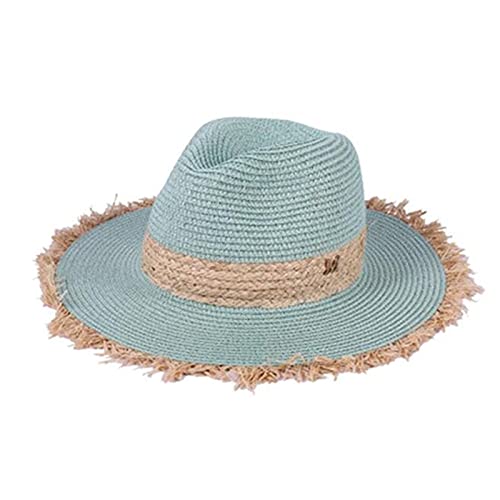QSMIANA Gorra de Beisbol Gorra De Vaquero De Verano Casual Sun Sombreros para Mujer Moda Letra Jazz Paja para Hombres Paja Paja Panamá Hat-Mint,56-58(Adult Size)