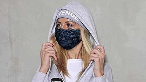 R-evenge - Banda protectora lavable y reutilizable,protección para la nariz y la boca, 100 % fabricada en Italia, modelo Luxury para mujer de encaje (30 cm) azul turquesa Talla única