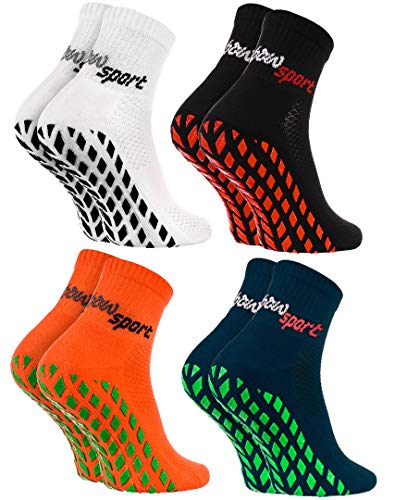 Rainbow Socks - Hombre Mujer Calcetines Antideslizantes de Deporte - 4 Pares - Bianco Negro Naranja Azul - Talla 39-41