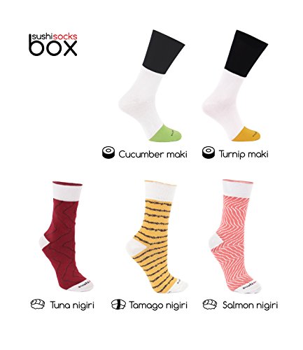 Rainbow Socks - Mujer Hombre Calcetines Sushi Salmón Tamago Atún 2x Maki - 5 Pares - Tamaño 36-40