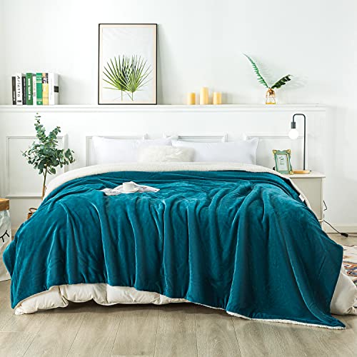 RATEL Manta de Lana de Cordero Azul Verde 150x200cm , Manta Reversible de Microfibra para Cama y Sofa-Manta de Forro Polar Gruesa Cálida y Esponjosa, Fácil de cuidar