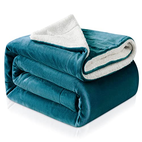 RATEL Manta de Lana de Cordero Azul Verde 150x200cm , Manta Reversible de Microfibra para Cama y Sofa-Manta de Forro Polar Gruesa Cálida y Esponjosa, Fácil de cuidar