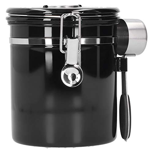 Recipiente de sellado, recipiente de sellado de granos de café de 1,5 l con válvula de escape para almacenamiento de hojas de té de frutos secos(Negro)