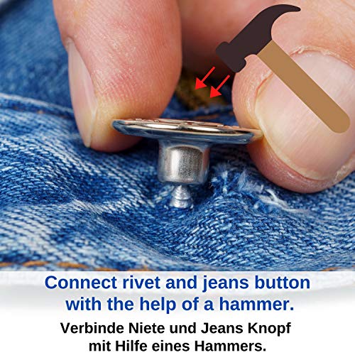Reemplazo de Botón del Pantalón para Botones de 15 – 17 mm, Paquete de 20 Botones de Perno de Plata para Jeans 17 mm de Diámetro, Reparación de la Chaqueta de Mezclilla Botón de Clip, Botones de Metal