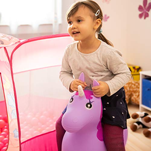 Relaxdays- Saltador Hinchable Unicornio para Niños hasta 50 Kg sin BPA, Plástico, Color rosa, 52 x 26 x 62 cm (10024989_52) , color/modelo surtido
