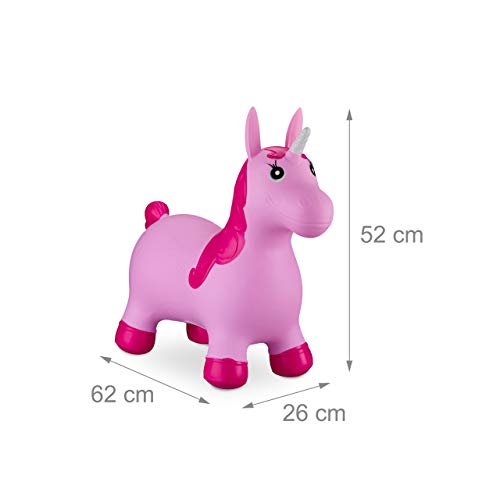 Relaxdays- Saltador Hinchable Unicornio para Niños hasta 50 Kg sin BPA, Plástico, Color rosa, 52 x 26 x 62 cm (10024989_52) , color/modelo surtido