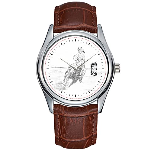 Relojes para hombre Reloj de pulsera de lujo para hombre Reloj de cuarzo de cuero marrón Deportes Navidad Hombre Reloj de equitación Vaquero