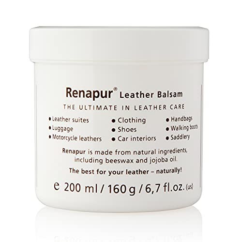 Renapur Läder Balsam 200 ml plus 1 x applikationssvampar – naturlig balsam och återställare. Lämplig för alla släta och halvanilinlädersoffor, skor, väskor, bilstolar, sadelmaterial etc.
