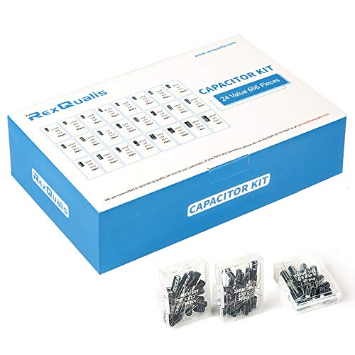 REXQualis 24Value 696pcs Kit de Condensador electrolítico de Rango de 0.1uF-1000uF, 10V 16V 25V 50V