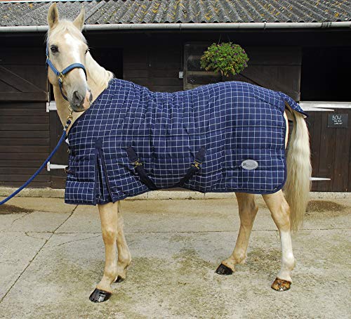 Rhinegold Denver Quilted Stable Rug-Mid/Lightweight 200gsm Fill Manta para Caballos, Azul y Blanco, 6'0"