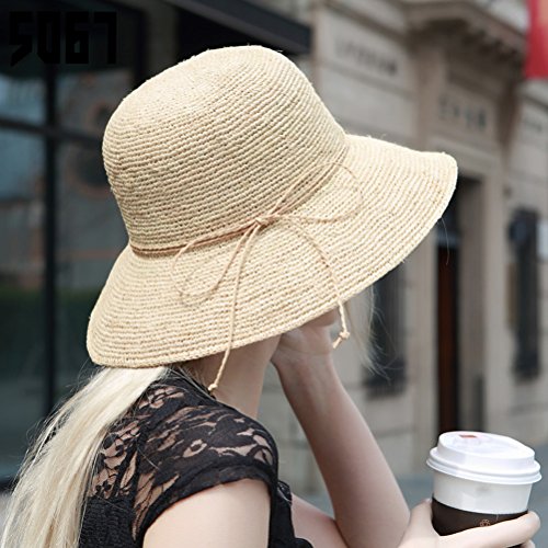 RIONA Sombrero para el sol de paja de rafia 100% raffia de verano, tejido a mano y plegable para Mujeres Beige Un tamaño