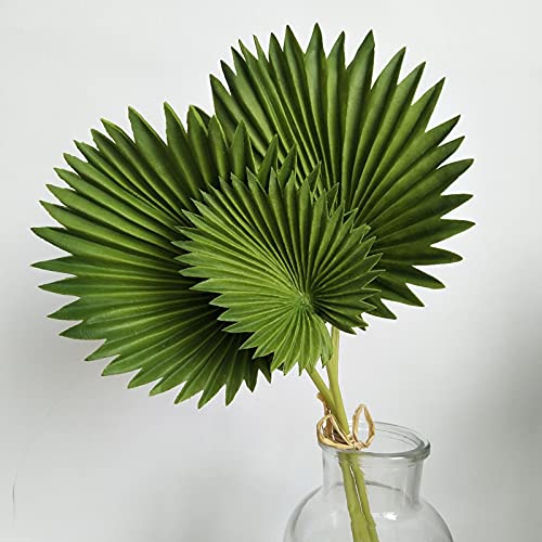 RNSUNH 2 ramas artificiales de palma de 45 cm para abanico de hojas de palma, hojas verdes, plantas tropicales, hojas verdes, ramo de tallos para el hogar, arreglo de flores, bodas