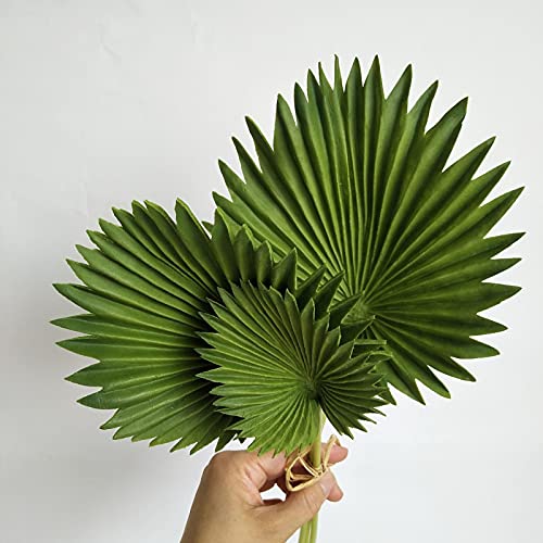 RNSUNH 2 ramas artificiales de palma de 45 cm para abanico de hojas de palma, hojas verdes, plantas tropicales, hojas verdes, ramo de tallos para el hogar, arreglo de flores, bodas
