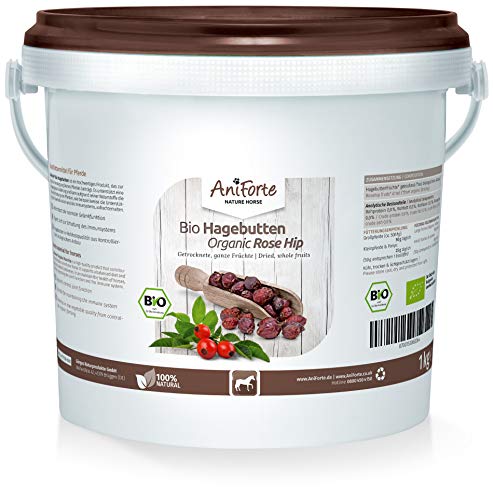 Rosa mosqueta orgánica para caballos 1 kg de AniForte - frutos secos enteros, vitamina C, cultivo orgánico y natural de primera calidad, sin gluten