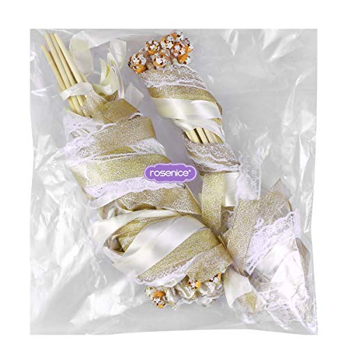 Rosenice 20 varillas mágicas de la suerte con cintas para campanillas, para bodas, cumpleaños, fiestas (beige)