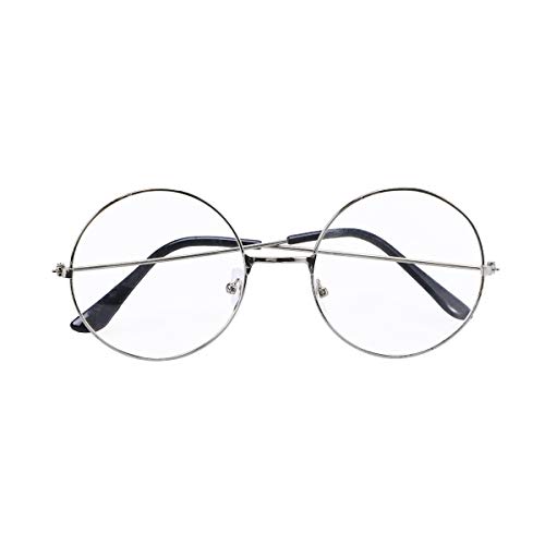 Rosenice - Gafas de sol redondas estilo retro, unisex, lentes transparentes, ultra ligeras para cosplay (plateadas)