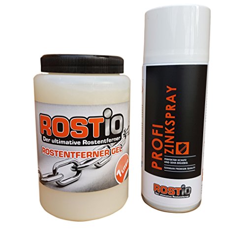 Rostio Gel eliminador de óxido, 1 litro, spray de zinc, 400 ml, revestimiento de láminas de zinc, spray de láminas de zinc